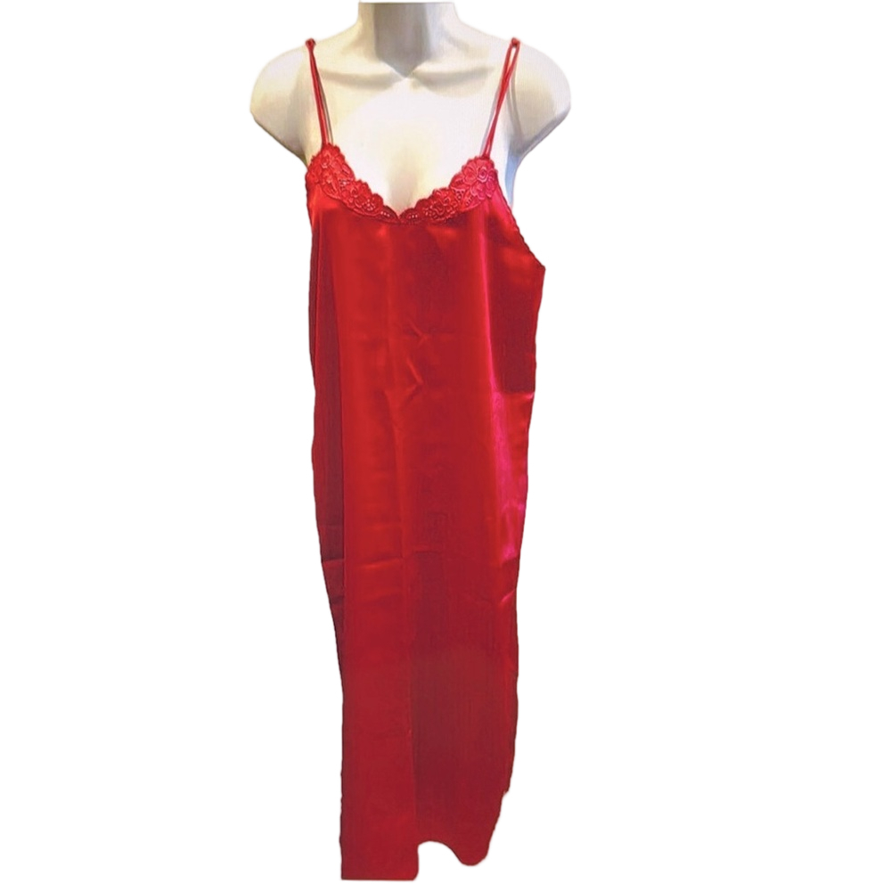 Movie Star Red Silky Lace Slip Dress Nightgown Medium